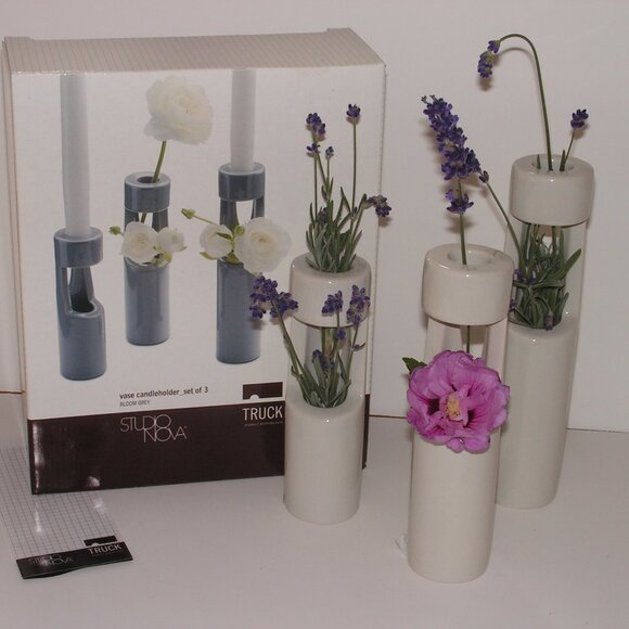 Mikasa Truck Bloom Set of 3 Vases Gray Ceramic - Picture 1 of 16